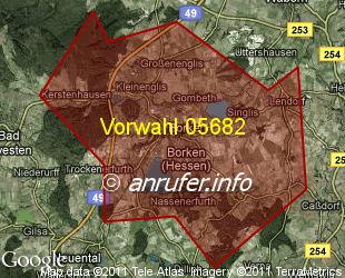 Vorwahlkarte 05682 – Borken Hessen