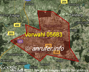 Vorwahlkarte 05683 – Wabern Hess