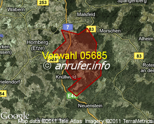 Vorwahlkarte 05685 – Knüllwald