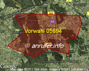 Vorwahlkarte 05694 – Diemelstadt