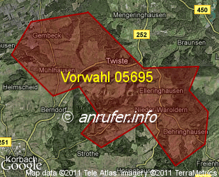 Vorwahlkarte 05695 – Twistetal