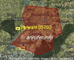 Vorwahlkarte 05702 – Petershagen-Lahde