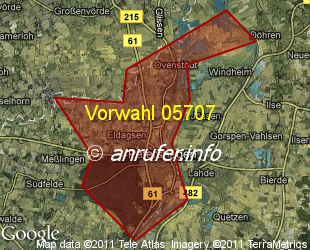 Vorwahlkarte 05707 – Petershagen Weser