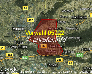 Vorwahlkarte 05722 – Bückeburg