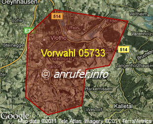 Vorwahlkarte 05733 – Vlotho