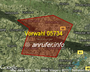 Vorwahlkarte 05734 – Bergkirchen Westf