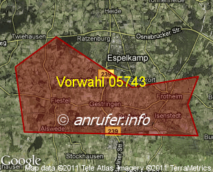 Vorwahlkarte 05743 – Espelkamp-Gestringen