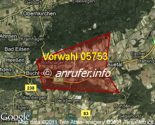 Vorwahlkarte 05753 – Auetal-Bernsen