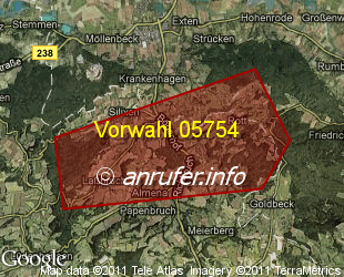 Vorwahlkarte 05754 – Extertal-Bremke