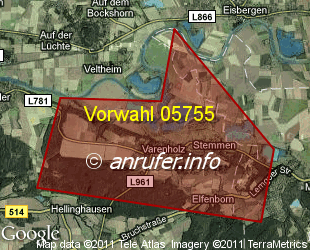 Vorwahlkarte 05755 – Kalletal-Varenholz