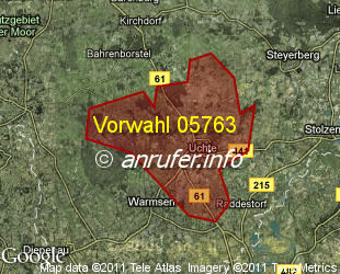 Vorwahlkarte 05763 – Uchte