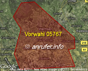 Vorwahlkarte 05767 – Warmsen