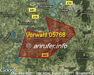 Vorwahlkarte 05768 – Petershagen-Heimsen