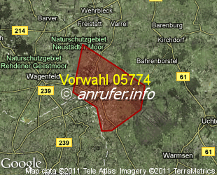 Vorwahlkarte 05774 – Wagenfeld-Ströhen