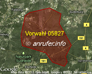 Vorwahlkarte 05827 – Unterlüß