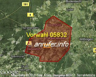 Vorwahlkarte 05832 – Hankensbüttel