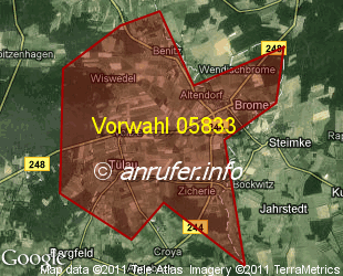 Vorwahlkarte 05833 – Brome