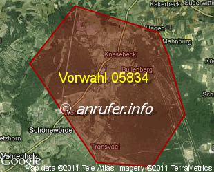 Vorwahlkarte 05834 – Wittingen-Knesebeck