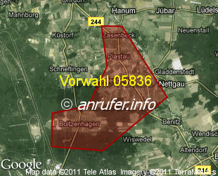 Vorwahlkarte 05836 – Wittingen-Radenbeck