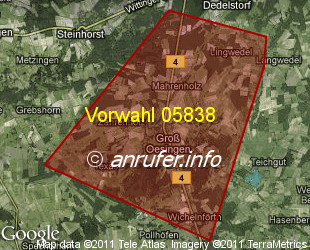 Vorwahlkarte 05838 – Gross Oesingen