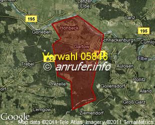 Vorwahlkarte 05846 – Gartow Niedersachs