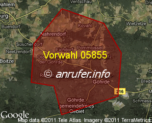 Vorwahlkarte 05855 – Nahrendorf