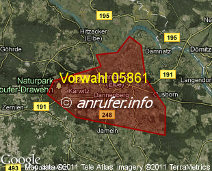 Vorwahlkarte 05861 – Dannenberg Elbe