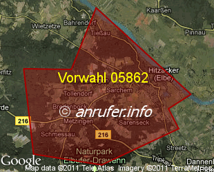 Vorwahlkarte 05862 – Hitzacker Elbe