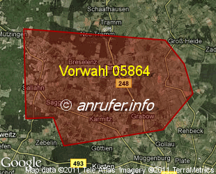 Vorwahlkarte 05864 – Jameln