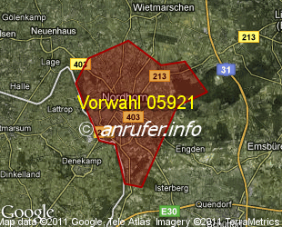 Vorwahlkarte 05921 – Nordhorn