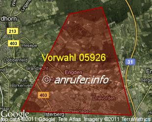 Vorwahlkarte 05926 – Engden