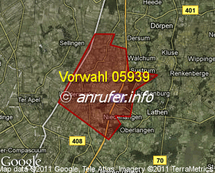 Vorwahlkarte 05939 – Sustrum