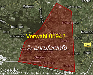 Vorwahlkarte 05942 – Uelsen