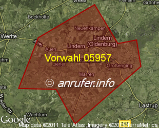 Vorwahlkarte 05957 – Lindern Oldenburg