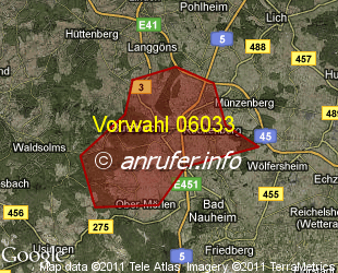 Vorwahlkarte 06033 – Butzbach