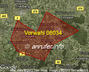 Vorwahlkarte 06034 – Wöllstadt