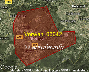 Vorwahlkarte 06042 – Büdingen Hess