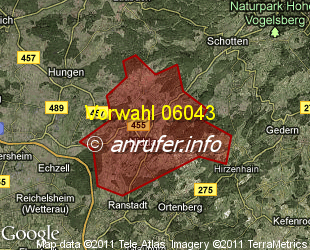 Vorwahlkarte 06043 – Nidda