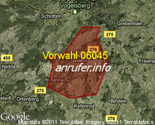 Vorwahlkarte 06045 – Gedern