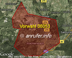 Vorwahlkarte 06053 – Wächtersbach