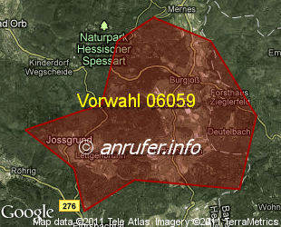 Vorwahlkarte 06059 – Jossgrund
