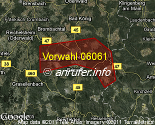 Vorwahlkarte 06061 – Michelstadt