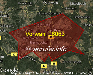Vorwahlkarte 06063 – Bad König