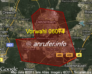Vorwahlkarte 06074 – Rödermark