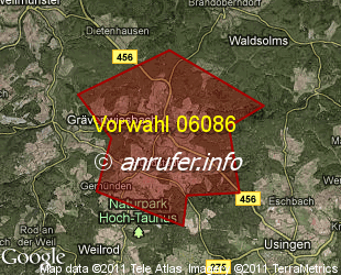 Vorwahlkarte 06086 – Grävenwiesbach