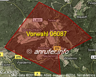 Vorwahlkarte 06087 – Waldems