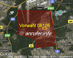 Vorwahlkarte 06105 – Mörfelden-Walldorf