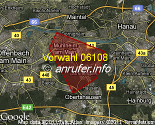 Vorwahlkarte 06108 – Mühlheim am Main