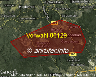 Vorwahlkarte 06129 – Schlangenbad