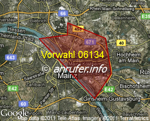 Vorwahlkarte 06134 – Mainz-Kastel